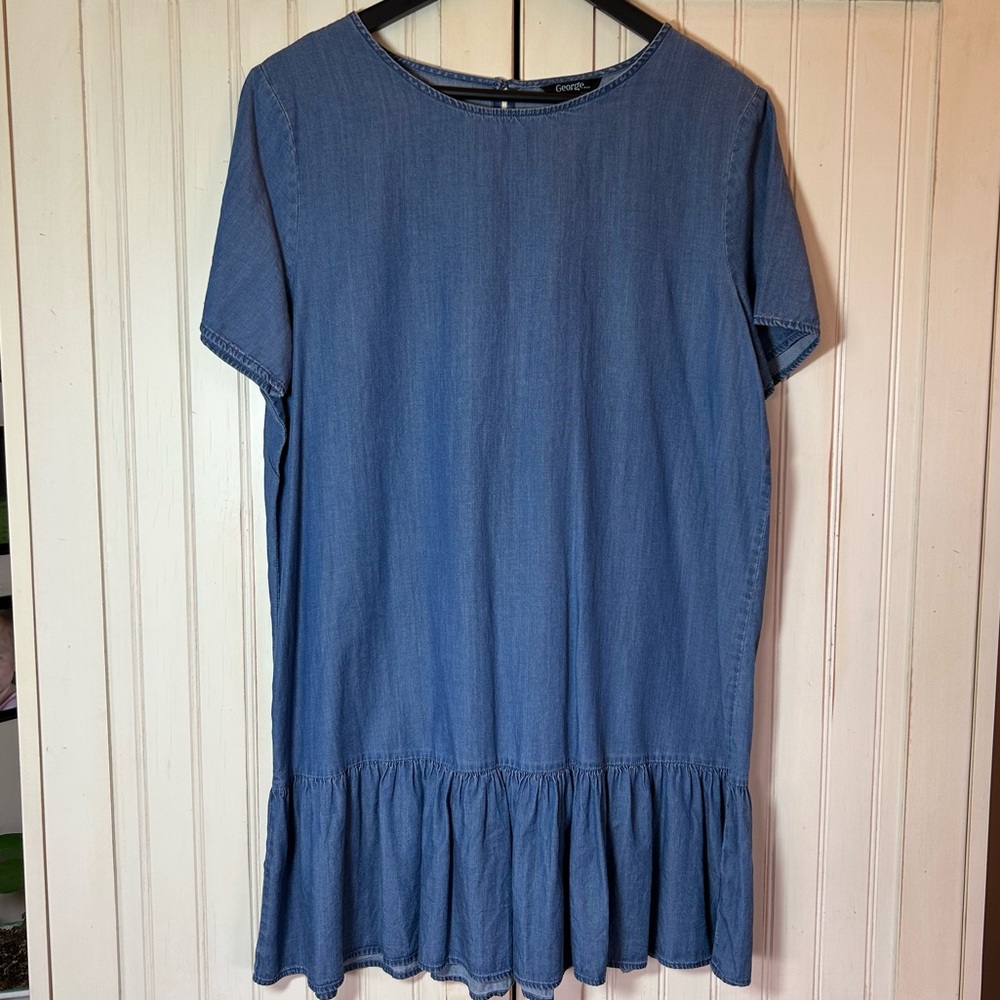 George Cotton Blend Chambray Dress Sz L EUC